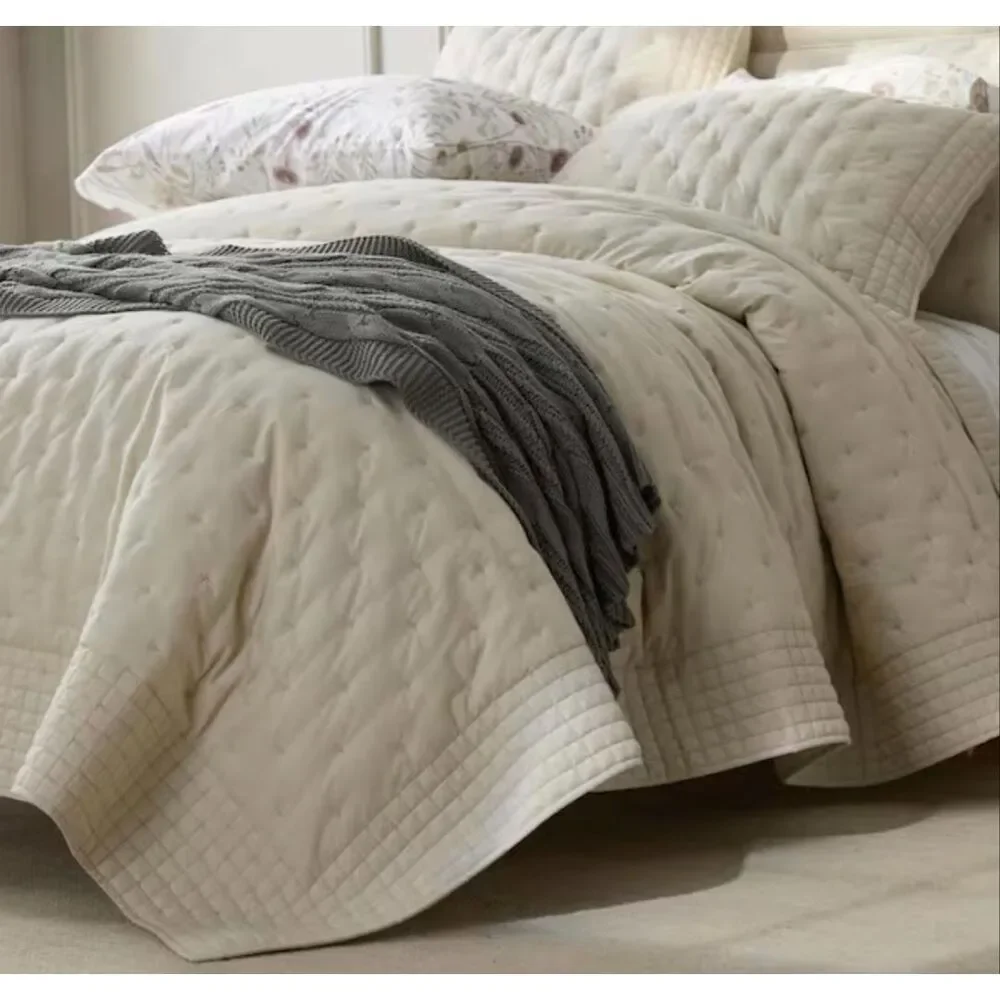 The Company Store Pintuck Oatmeal Twin Cotton Quilt New